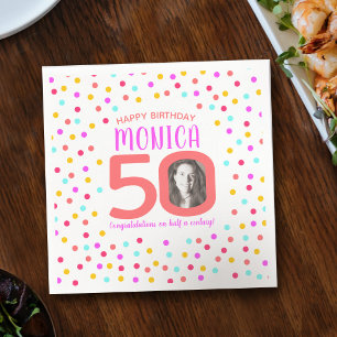 Serviette En Papier anniversaire 50 ans confettis corail colorés photo