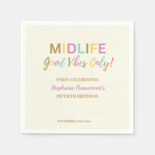 Serviette En Papier Anniversaire 50 Ans Drôle Coloré Bonnes Vibrations