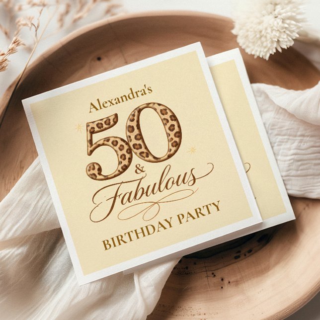Serviette En Papier Anniversaire 50 ans & Fabuloso Neutral Léopard (Créateur téléchargé)