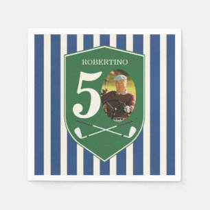 Serviette En Papier Anniversaire 50 ans Photo Golfeur Préparé Vintage
