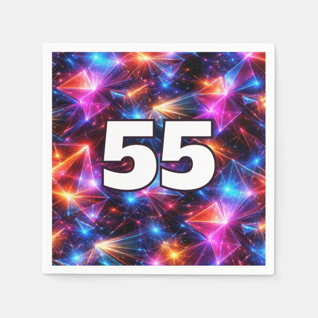 Serviette En Papier Anniversaire 55 ans Néon Polygone Abstrait  (Devant)