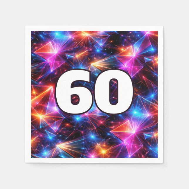 Serviette En Papier Anniversaire 60 ans Néon Polygone Abstrait  (Devant)