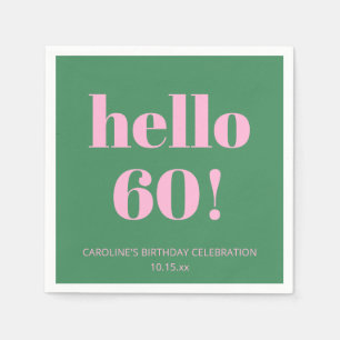 Serviette En Papier Anniversaire 60 ans Rose Vert Rétro Moderne Lumine