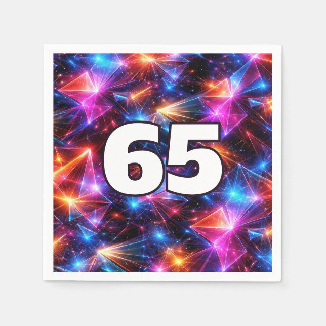 Serviette En Papier Anniversaire 65 ans Néon Polygone Abstrait  (Devant)