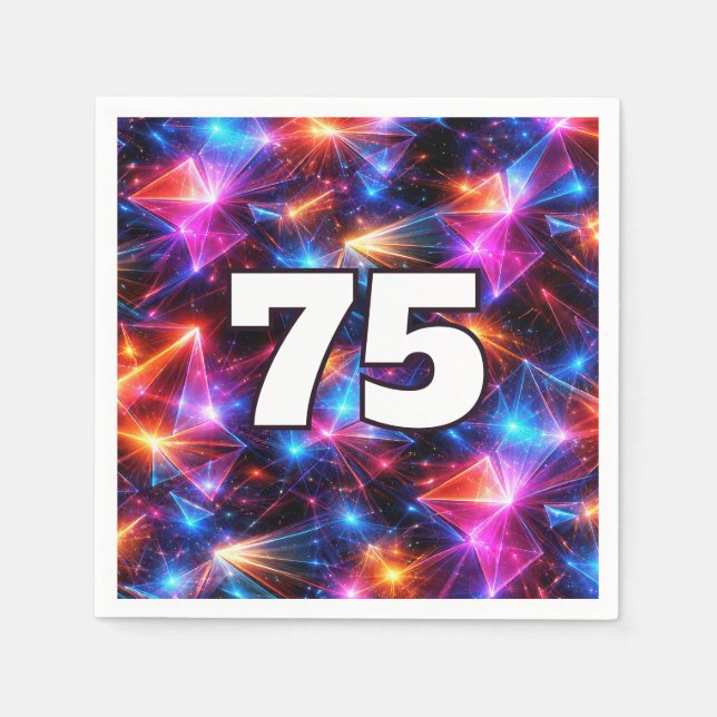 Serviette En Papier Anniversaire 75 ans Néon Polygon Abstrait  (Devant)