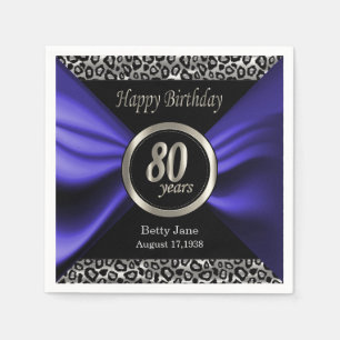 Serviette En Papier Anniversaire 80 ans   Leopard - bleu pourpre - Per