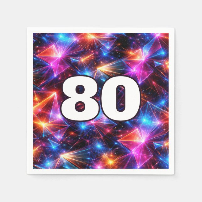 Serviette En Papier Anniversaire 80 ans Néon Polygone Abstrait  (Devant)