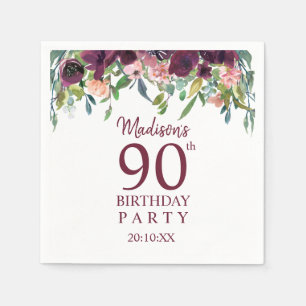 Serviette En Papier Anniversaire 90 ans Burgundy Marsala Floral Part