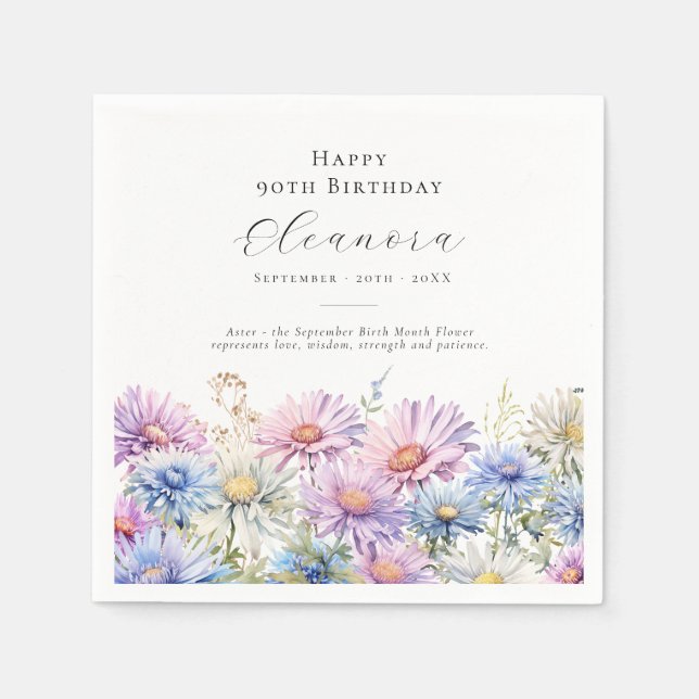 Serviette En Papier Anniversaire 90 ans Fleur de naissance de septembr (Devant)