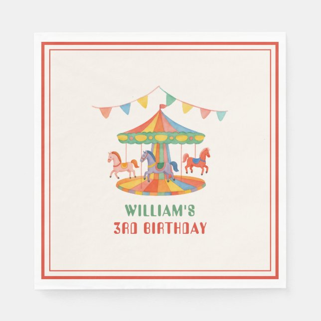 Serviette En Papier Anniversaire adorable du carrousel (Devant)