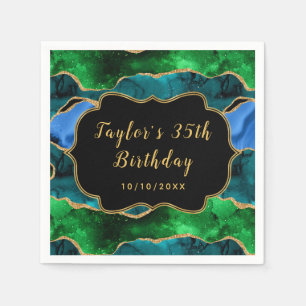Serviette En Papier Anniversaire Agate Paon Bleu et Vert