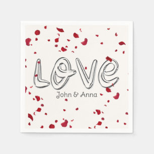 Serviette En Papier Anniversaire Amour Texte Avec Pétales Roses
