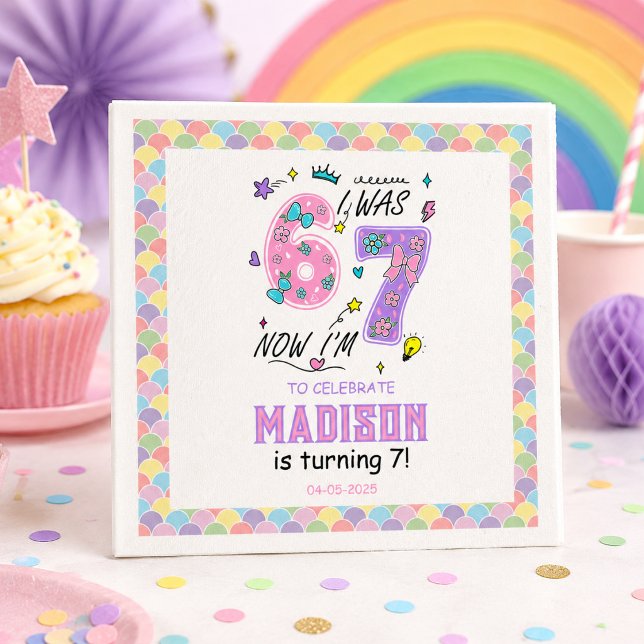 Serviette En Papier Anniversaire arc-en-ciel 7 ans | J'avais 6 ans, ma (Rainbow 7th Birthday | I Was 6, Now 7 | Kids Napkins
)