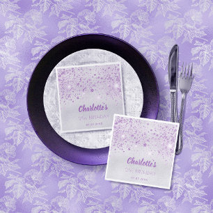 Serviette En Papier Anniversaire argent métal violet parties scintilla
