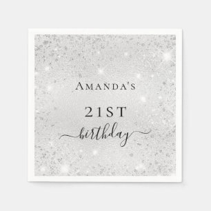 Serviette En Papier Anniversaire argent parties scintillant monogramme