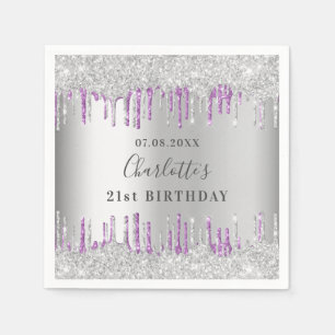 Serviette En Papier Anniversaire argent violet parties scintillant gou