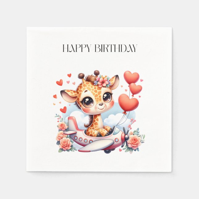 Serviette En Papier Anniversaire Avion Girafe (Devant)