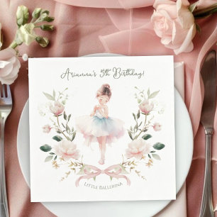 Serviette En Papier Anniversaire Ballerine Aquarelle & Ruban Rose Fant