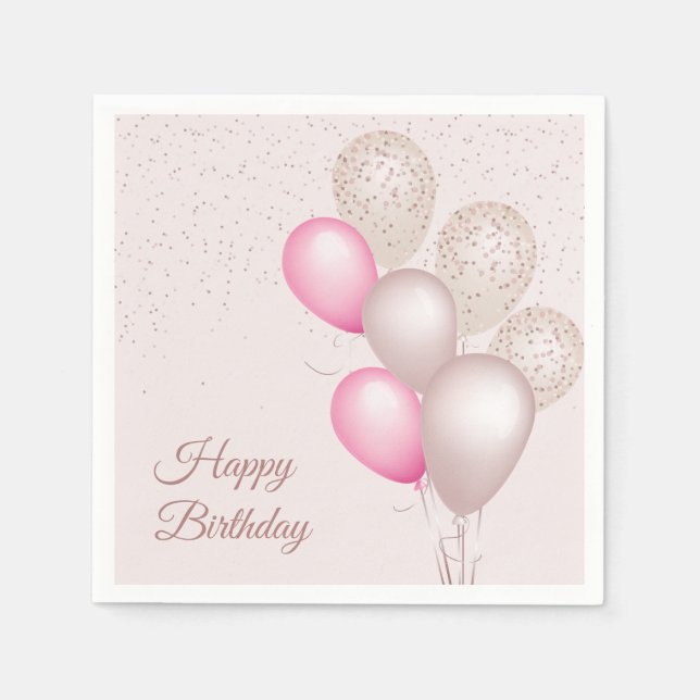 Serviette en papier Anniversaire Ballons Beige et  (Devant)