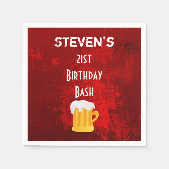Serviette En Papier Anniversaire Bash Beer Mug sur Grunge Rouge Abstra (Devant)