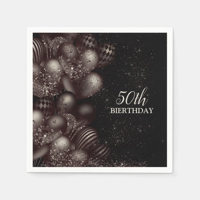 Serviette En Papier Anniversaire Black Parties scintillant Ballons Fêt (Devant)