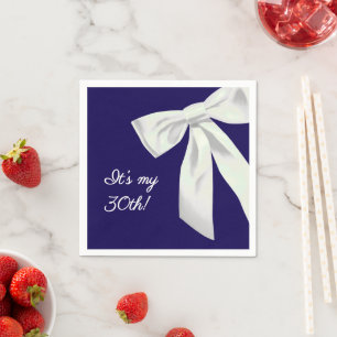 Serviette En Papier Anniversaire bleu de la marine avec Bow blanc