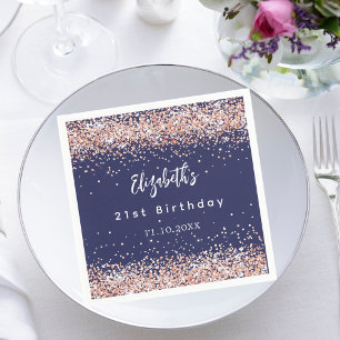 Serviette En Papier Anniversaire bleu marine rose confetti d'or