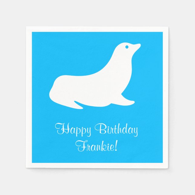Serviette En Papier Anniversaire Blue Sea Lion 4Frankie (Nom) (Devant)