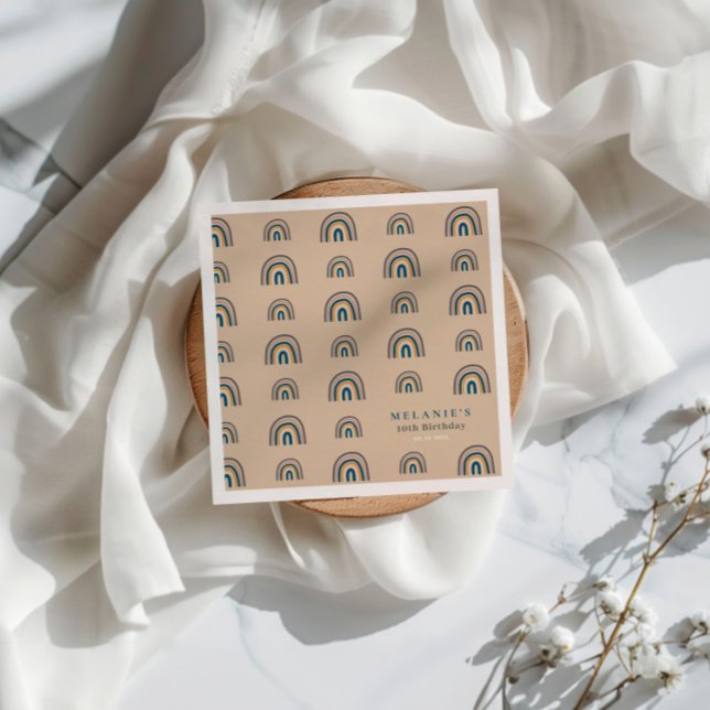 Serviette En Papier Anniversaire Boho Rainbow Beige (Créateur téléchargé)