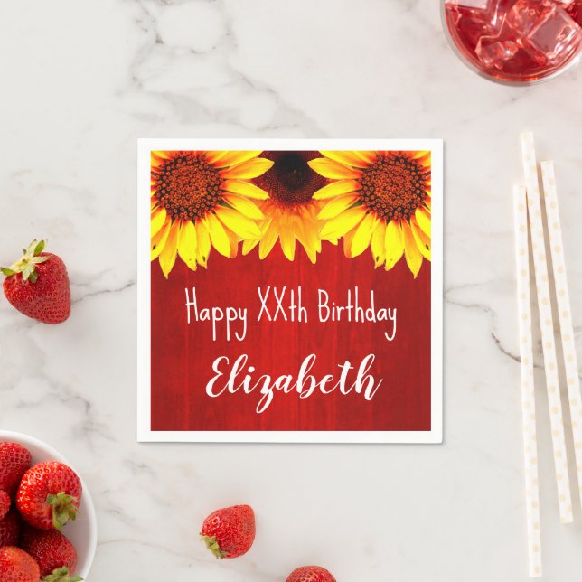 Serviette En Papier Anniversaire Bois Rustique Tournesol (En situation)