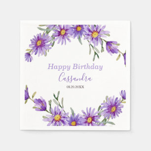 Serviette En Papier Anniversaire botanique floral de Violet Aster
