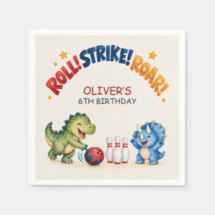 Serviette En Papier Anniversaire Bowling Dinosaure Aquarelle Rouge et