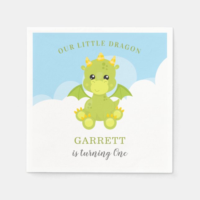 Serviette En Papier Anniversaire Boy Cute Dragon (Devant)