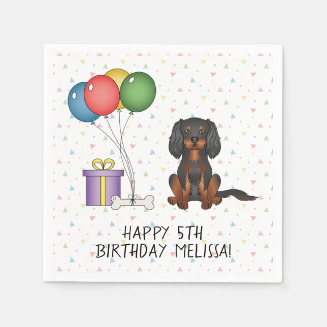 Serviette En Papier Anniversaire Cavalier King Charles Spaniel noir et (Devant)