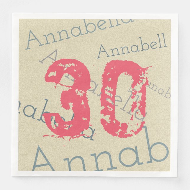 Serviette En Papier Anniversaire Célébration rose 30 Personnalisé Nom  (Devant)