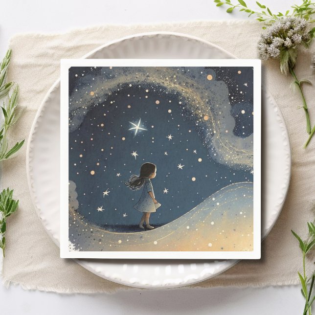 Serviette En Papier Anniversaire Celestial Star Aquarelle Girl Moderne (Créateur téléchargé)