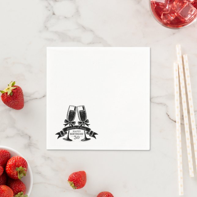 Serviette En Papier Anniversaire Champagne Nœud (En situation)