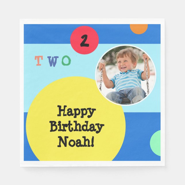 Serviette En Papier Anniversaire coloré de 2 ans sur mesure avec photo (Devant)
