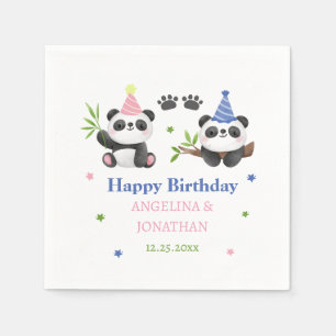 Serviette En Papier Anniversaire conjoint de Panda Boy et Girl