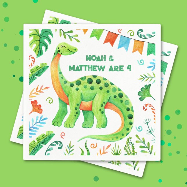 Serviette En Papier Anniversaire conjoint du dinosaure préhistorique d (Brontosaurus Dinosaur Joint Birthday Napkins)