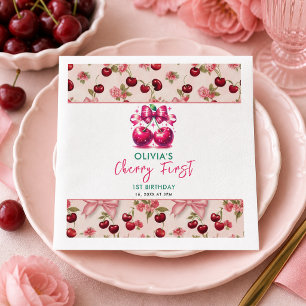 Serviette En Papier Anniversaire Coquette Aquarelle Cerise 1 an