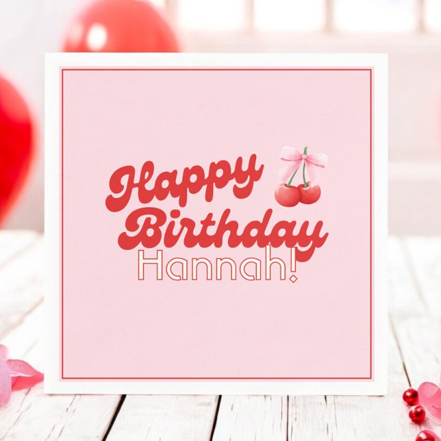 Serviette En Papier Anniversaire Coquette Cerises Bows Bulles Lettres (Créateur téléchargé)