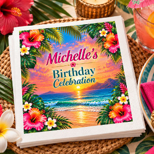 Serviette En Papier Anniversaire Coucher de Soleil sur la Plage d'une