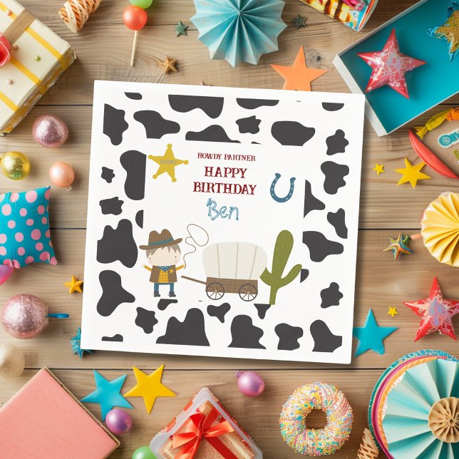 Serviette En Papier Anniversaire Cow-boy avec impression de Vache Mign (Créateur téléchargé)