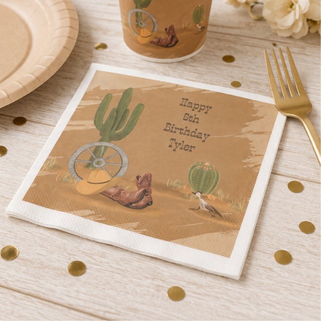 Serviette En Papier Anniversaire Cowboy Far West Désert Cactus (Créateur téléchargé)