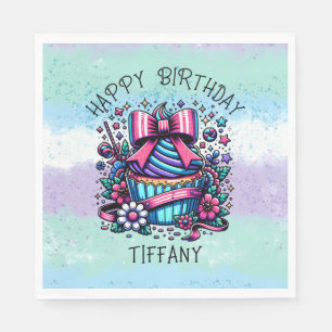 Serviette En Papier Anniversaire Cupcake Whimsical Personnalisé