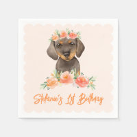 Anniversaire Dachshund Aquarelle et Fleurs de Pêch