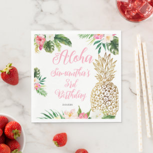 Serviette En Papier Anniversaire d'Aloha Luau Hawaiian Gold Pineappy