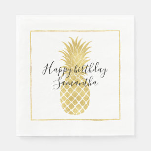Serviette En Papier Anniversaire d'ananas Glitzy Gold