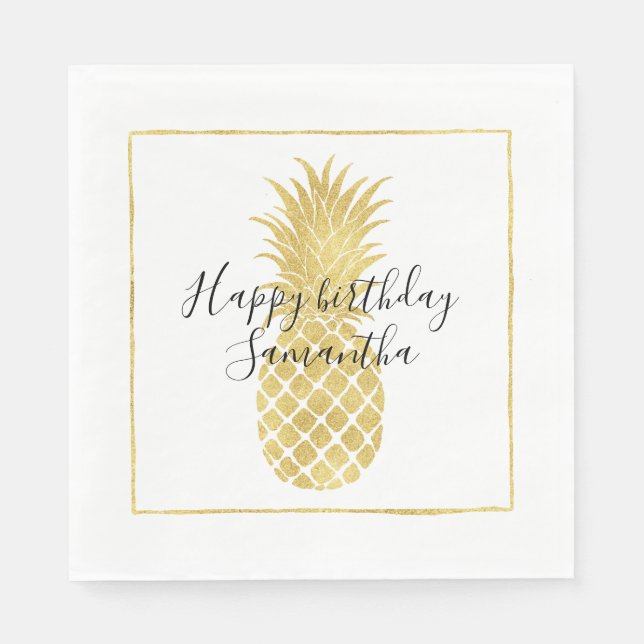 Serviette En Papier Anniversaire d'ananas Glitzy Gold (Devant)